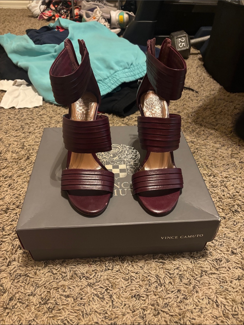 Vince Camuto Layered Strap Ankle-Cuff Heels - Burgundy
